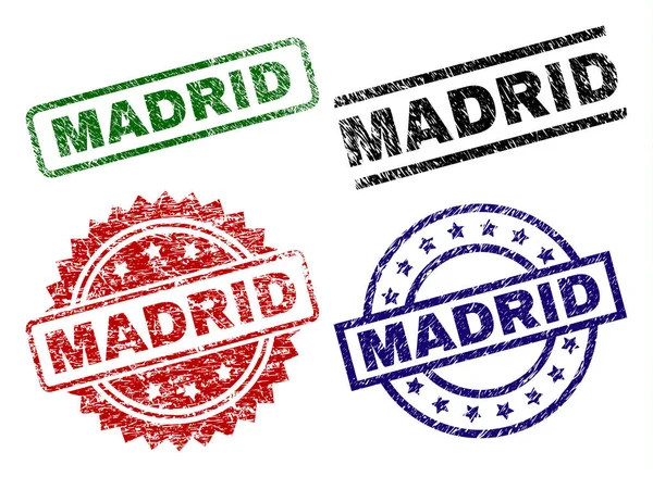 Sellos de sello MADRID con textura rayada — Archivo Imágenes Vectoriales