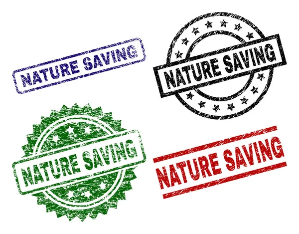 Scratched Textured NATURE SAVING Seal Stamps - Stok Vektor