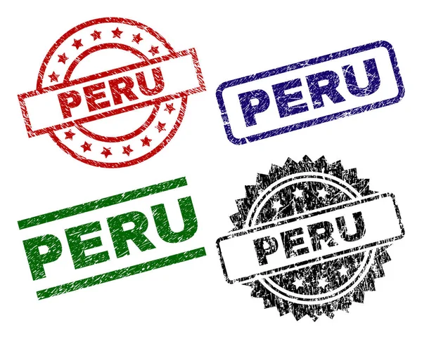 Sellos de Sello PERÚ Texturizados Dañados — Vector de stock