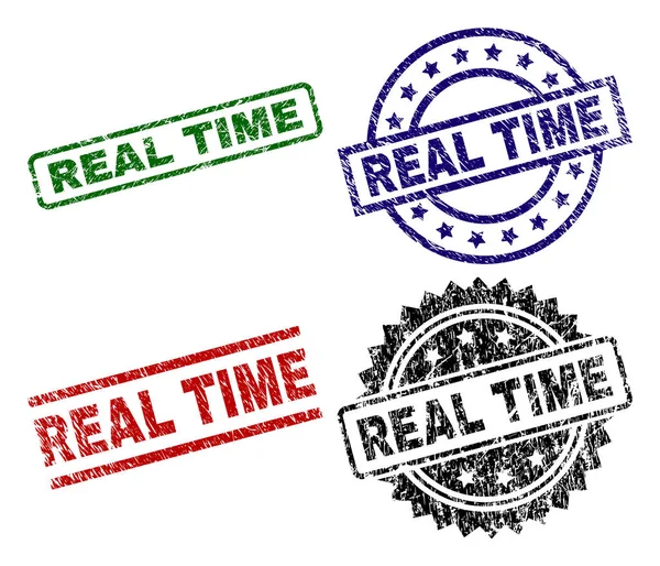 Scratched Textured REAL TIME Stamp Seals — Stock Vector