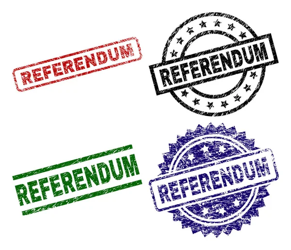 Sellos de sello REFERENDUM texturizados dañados — Vector de stock