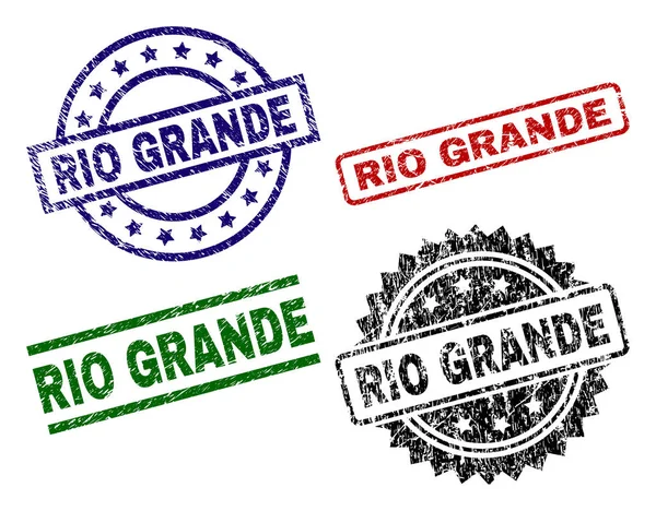 Scratched Textured RIO GRANDE Stamp Seals — Stock Vector