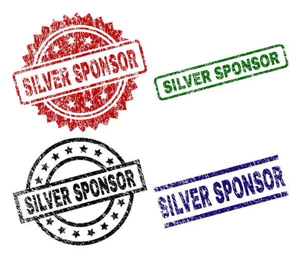 Carimbos de selo de SPONSOR de SILVER texturizado danificado —  Vetores de Stock