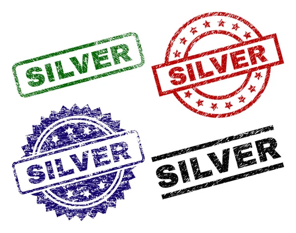 Grunge Textured SILVER Seal Stamps — Stock Vector