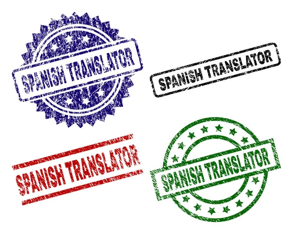 Grunge texturált spanyol fordító pecsét bélyegek — Stock Vector
