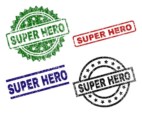 Sellos de sello SUPER HERO texturizados Grunge — Vector de stock