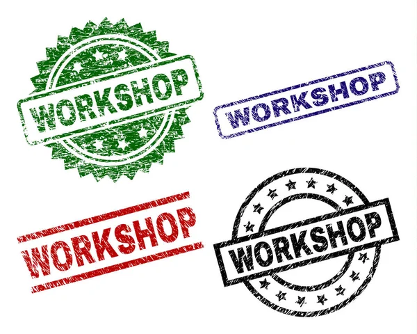 Gekrast getextureerde Workshop Seal stempels — Stockvector