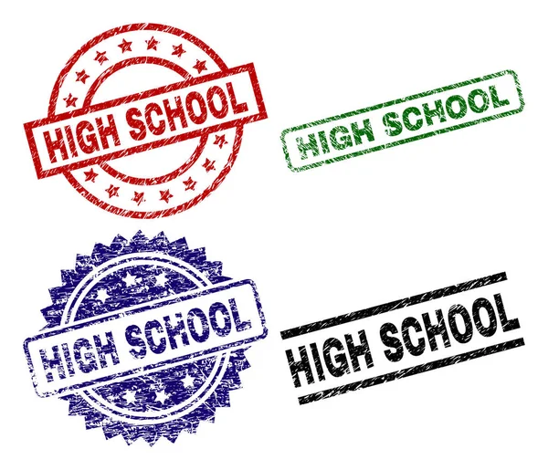 High School Seal Prints Distress Texture Black Green Red Blue — Stock Vector