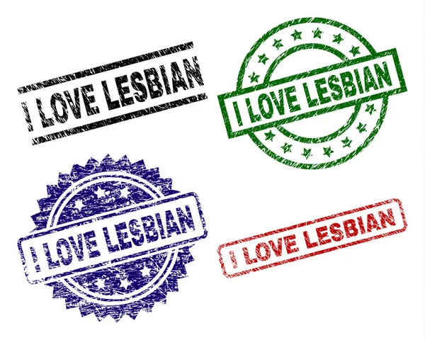 Grunge Textured I LOVE LESBIAN Seal Stamps — Stock Vector