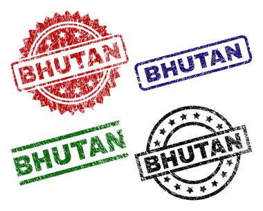 Dokulu Bhutan damga mühürler çizik