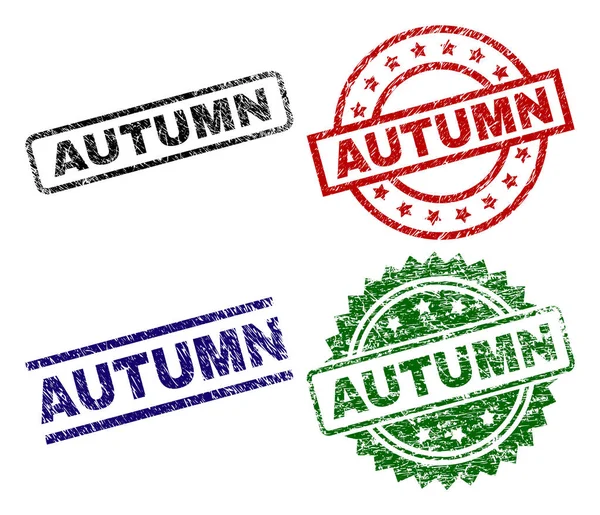 Grunge Textured AUTUMN Seal Stamps — Stock Vector