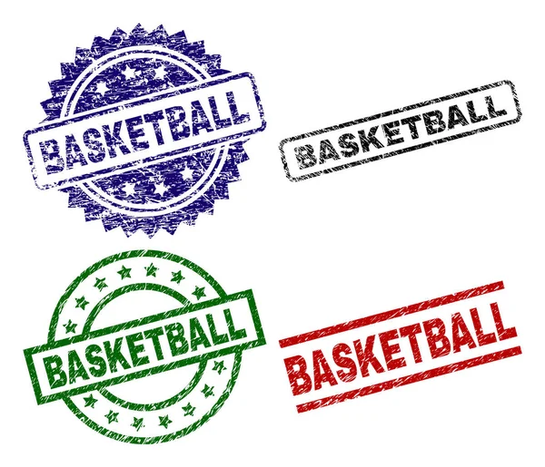 Karcos texturált kosárlabda pecsét bélyegek — Stock Vector