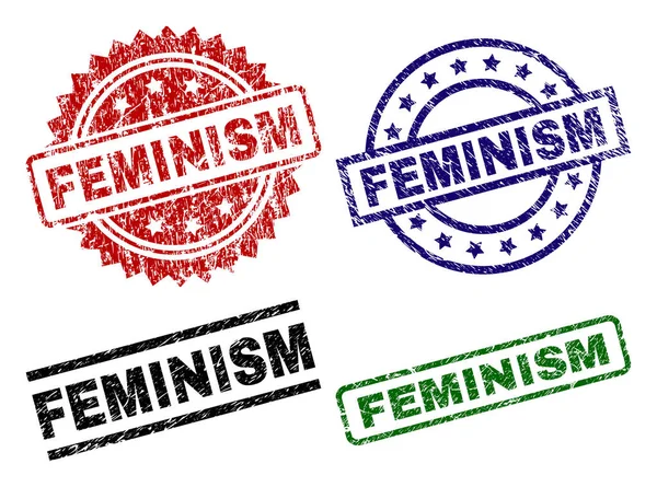 Sellos de sello de feminismo texturizado rayado — Vector de stock