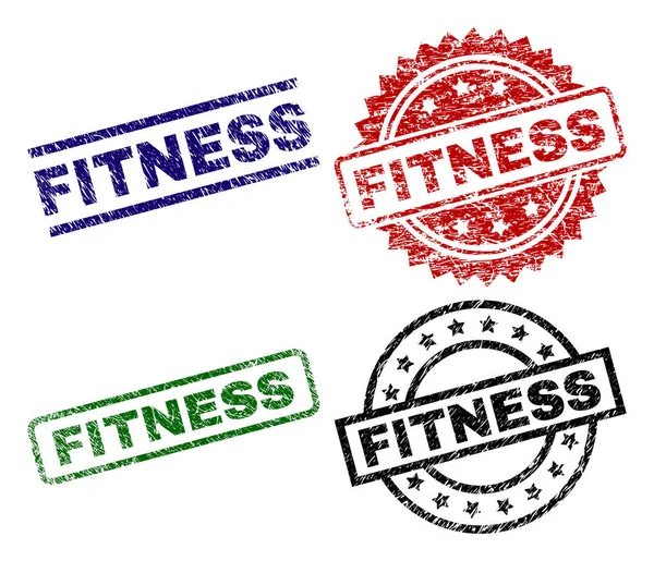 Scratched Textured FITNESS Stamp Seals — Stock Vector
