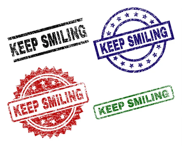 Porysowana teksturowanej Keep uśmiechający się znaczki pieczęć — Wektor stockowy
