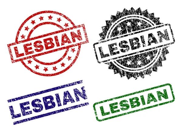 Sellos de sello LESBIAN texturizados dañados — Vector de stock