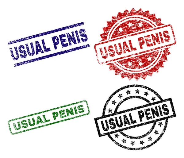 Scratched Textured USUAL PENIS Seal Stamps — Stok Vektör