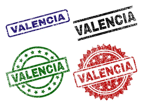 Scratched Textured VALENCIA Seal Stamps — Stock Vector