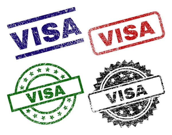 Sellos de sellos VISA con textura dañada — Vector de stock