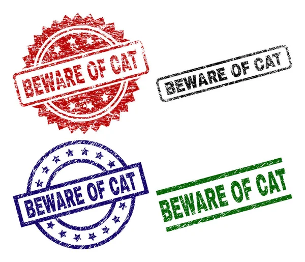 Cuidado con la textura dañada de los sellos de sello de gato — Vector de stock