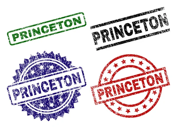 Scratched Textured PRINCETON Stamp Seals — Stock Vector