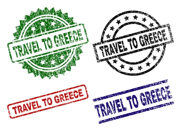 Poškrábaný texturou cestování do Řecka pečeť razítka — Stockový vektor