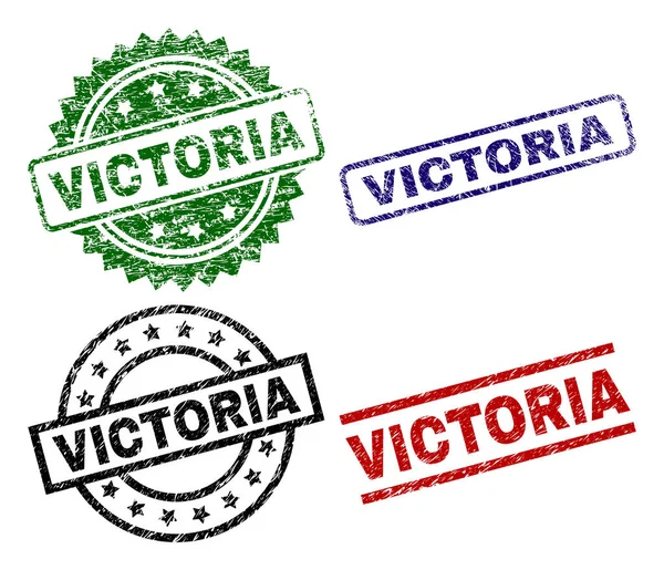 Damaged Textured VICTORIA Stamp Seals — Stock Vector
