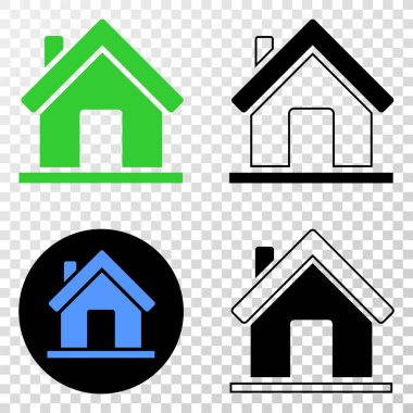 Kontur, siyah ve renkli sürümleri ile ev Eps vektör simgesi. Çizim tarzıdır satranç şeffaf arka plan düz ikonik sembolü.