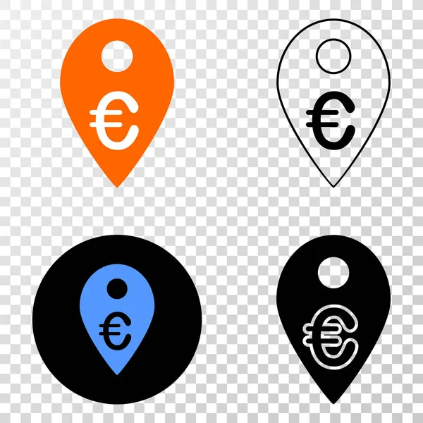 Euro mapa marcador Vector EPS icono con la versión de contorno — Vector de stock