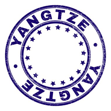 Yangtze damga mühür filigran doku ile. Yuvarlak şekiller ve yıldız ile tasarlanmış. Mavi vektör kauçuk baskı aşınmış doku ile Yangtze metnin.