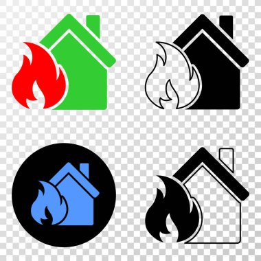 House Yangın hasar vektör Eps simge kontur sürümü ile