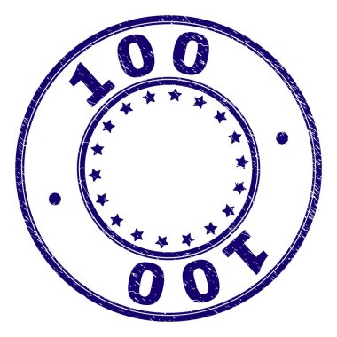 100 damga mühür filigran sıkıntı doku ile. Daireler ve yıldız ile tasarlanmış. Mavi vektör kauçuk baskı retro doku ile 100 etiket.