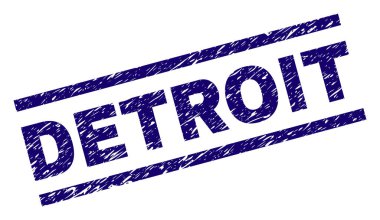 Detroit mühür sıkıntı stiliyle yazdırma. Mavi vektör kauçuk, Detroit başlık toz doku ile yazdırın. Metin resim yazısı paralel çizgiler arasında yer alıyor.