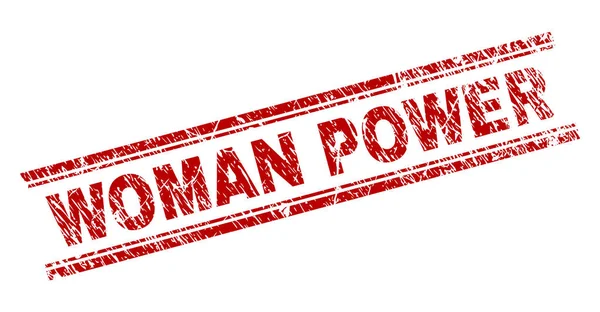 Scratched Textured WOMAN POWER Stamp Seal — Stock Vector