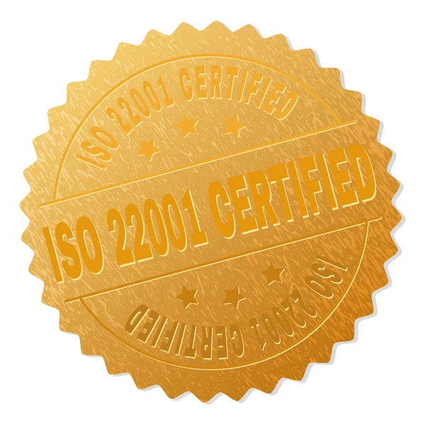Iso 22001 Сертифікований Золотим Штамп Award Вектор Золоту Нагороду Iso — стоковий вектор