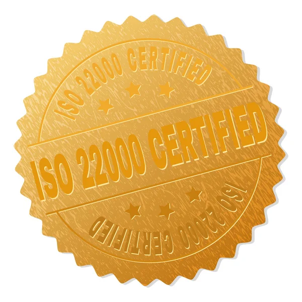Σφραγίδα πιστοποιημένων μετάλλιο χρυσό Iso 22000 — Διανυσματικό Αρχείο