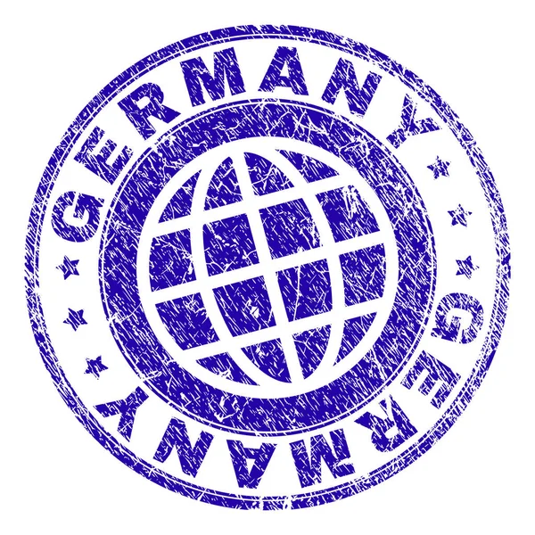 グランジ テクスチャを持つドイツ スタンプ透かし 青いベクトル ゴム印 グランジ テクスチャを持つドイツ タグの跡です シールはサークルと惑星記号順の言葉 — ストックベクタ