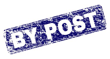 Posta damgası tarafından doku ile baskı mühür. Bir yuvarlatılmış dikdörtgen çerçeve ile mühür şekildir. Mavi vektör kauçuk baskı kirli doku ile Post By başlık.