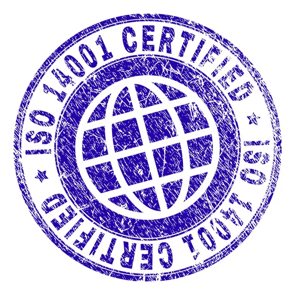 Sello de sello certificado ISO 14001 con textura rayada — Vector de stock