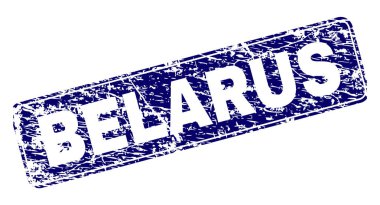 Beyaz Rusya damga mühür doku ile yazdırma. Bir yuvarlatılmış dikdörtgen çerçeve ile mühür şekildir. Mavi vektör kauçuk baskı aşınmış tarzı ile Beyaz Rusya resim yazısı.