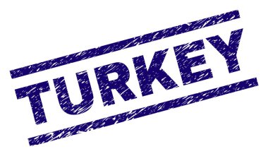 Türkiye grunge tarzı ile damga mühür. Mavi vektör lastik doku ile Türkiye metnin yazdırın. Metin etiketi paralel çizgiler arasında yer alıyor.