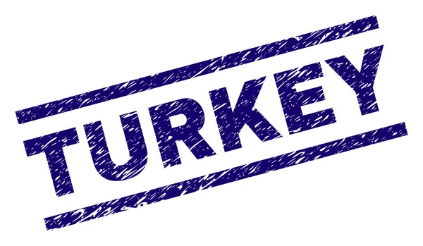 トルコは グランジ スタイルのスタンプをシールします 青いベクトル グランジ テクスチャを持つトルコのテキストを印刷します テキストのタグは平行線の間にあります — ストックベクタ