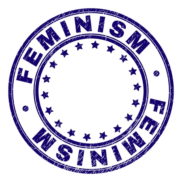 Damga mühür yuvarlak çizik dokulu feminizm — Stok Vektör