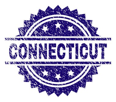 Connecticut damga mühür filigran sıkıntı tarzı ile. Mavi vektör kauçuk baskı doku ile Connecticut metnin.