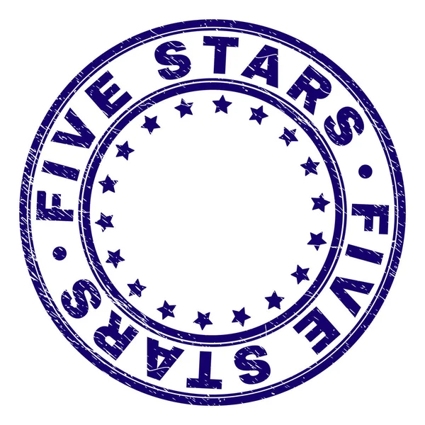 Scratched Textured FIVE STARS Round Stamp Seal — Stock Vector