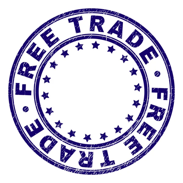 Sello Scratched Textured FREE TRADE Round Stamp — Vector de stock