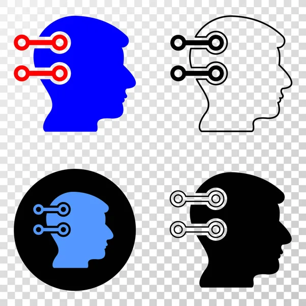 Ligações de Interface Cerebral Vector EPS Ícone com Versão Contour — Vetor de Stock