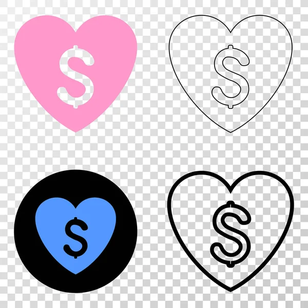 Ícone de EPS de vetor de preço de amor com versão de contorno — Vetor de Stock
