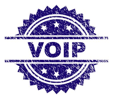 VoIP damga mühür filigran sıkıntı tarzı ile. Mavi vektör kauçuk baskı çizilmiş doku ile VoIP etiketin.