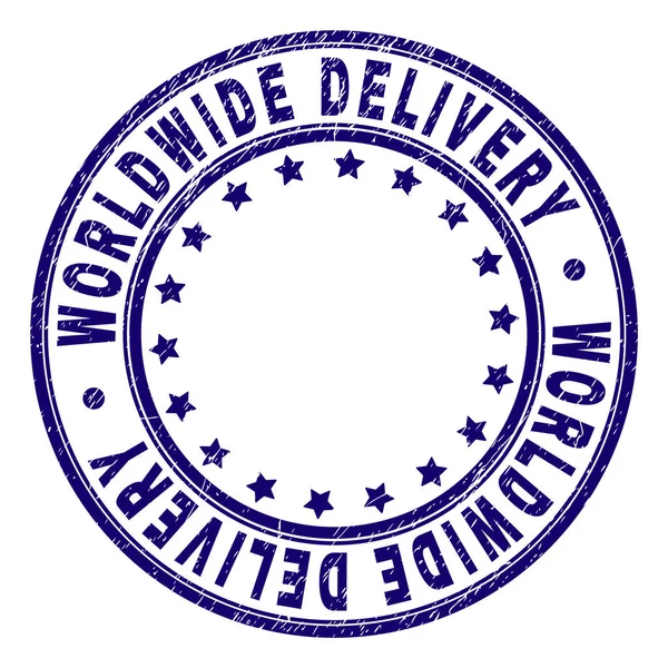 Scratched Textured WORLDWIDE DELIVERY Round Stamp Seal — Stock Vector